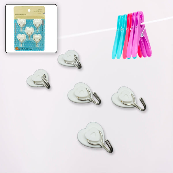 8779 multipurpose strong hook self adhesive hooks for wall heavy plastic hook sticky hook household for home decorative hooks bathroom all type wall use hook suitable for bathroom kitchen office 5 pc set