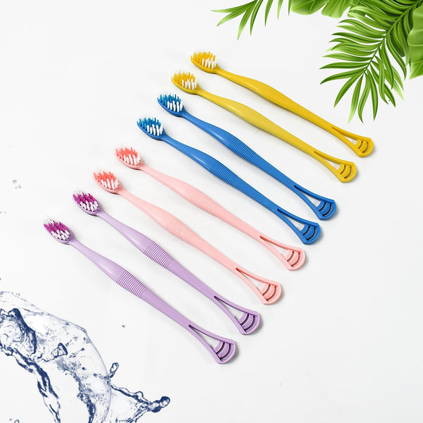 2 in 1 tooth brush with tongue scraper 8pcs