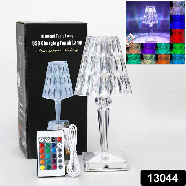 13044 Romantic Crystal Table Lamp, Diamond Lamp, 16 Colors, 6 Brightness Level, Touch / Remote Control Switch, SUB Charging, Lampshade Night Light, Bedroom Bedside, Living Room Decoration