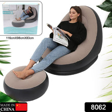 8062 inflatable sofa lounge chair ottoman blow up chaise lounge air sofa indoor flocking leisure couch for home office rest inflated recliners portable deck chair for outdoor travel camping picnic