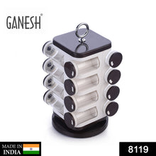 8119 ganesh multipurpose revolving spice rack with 16 pcs dispenser each 100 ml plastic spice abs material 1 piece spice set 1 piece spice set plastic