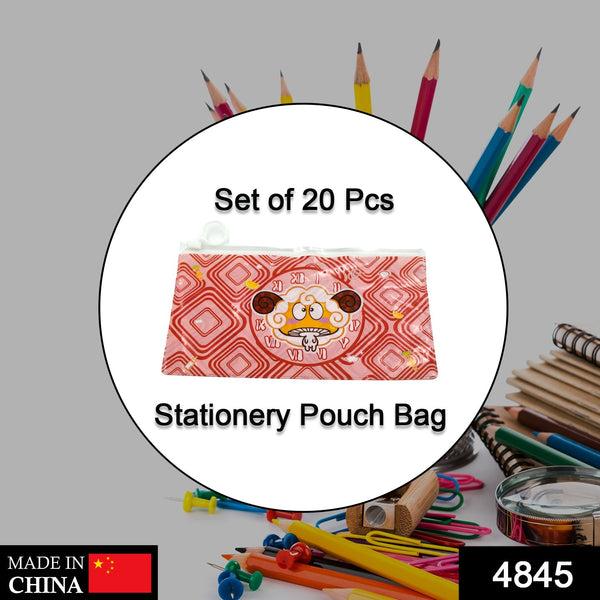 4845 20 pc red printed pouch for carrying stationary stuffs and all by the students