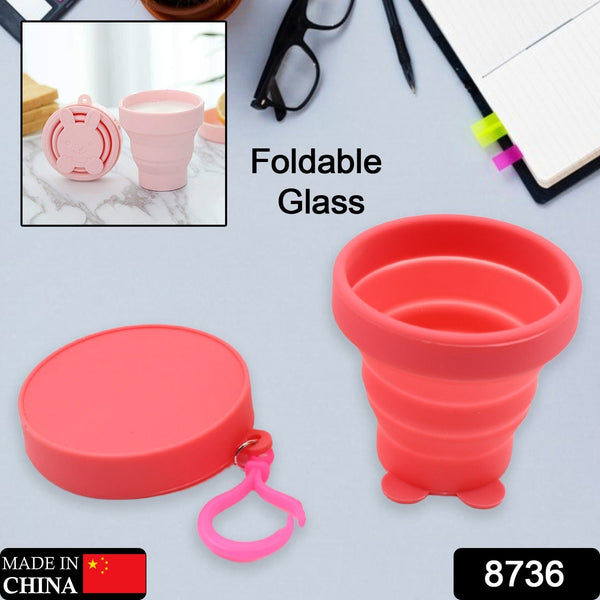 8736 reusable folding silicone tumbler glass cup folding cups with reusable lid silicone folding cup with clip hook folding travel cup bag for travel camping sports 1 pc