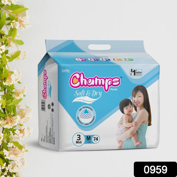 0959 champs soft and dry baby diaper pants 72 pcs large size m72