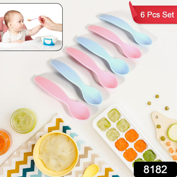 8182 kids cute food grade foods feeding training silicone baby spoon set of 6 pcs