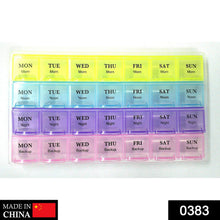 0383 Pill Case- 4 Row 28 Squares Weekly 7 Days Tablet Box Holder Medicine Storage Organizer Container 