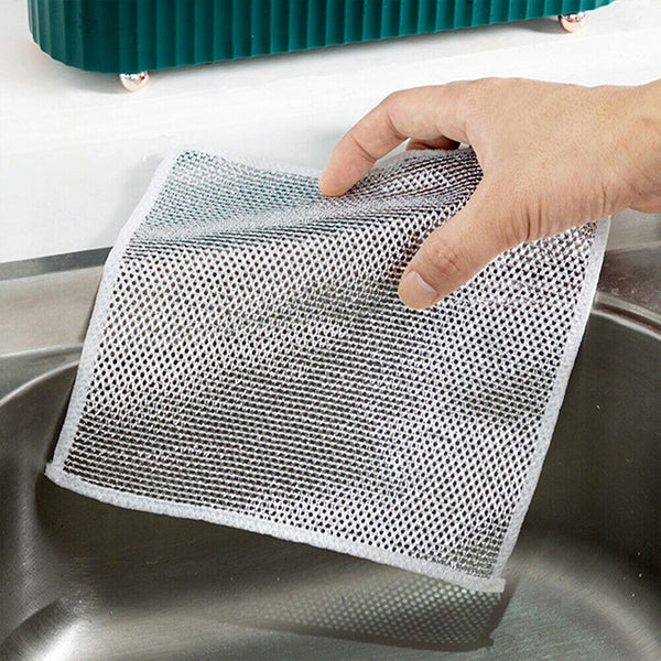 5564 double sided multipurpose microfiber cloths stainless steel scrubber non scratch wire dishcloth durable kitchen scrub cloth 1 pc 20x20 cm