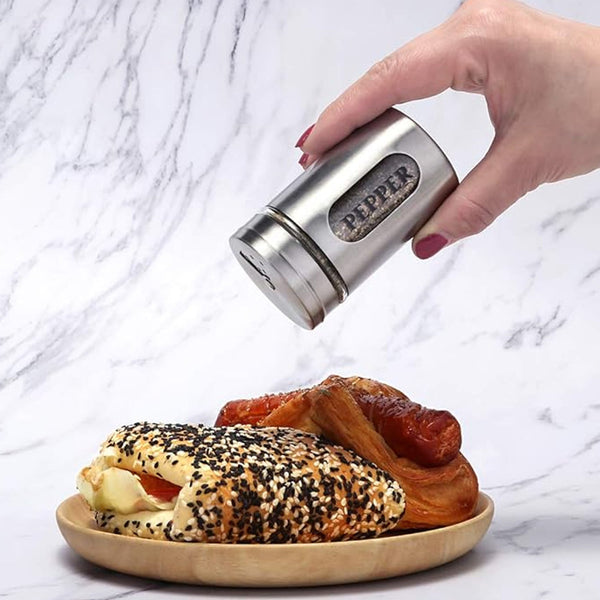 stainless steel salt and pepper shakers