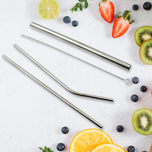 0600 reusable stainless steel straws with travel case cleaning brush eco friendly extra long metal straws drinking set of 4 2 straight straws 1 bent straws 1 brush