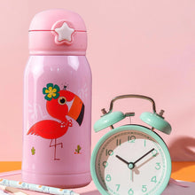 12537 love baby cute animals prints kids bottle sipper for hot n cold water milk juice with bottle cover cup zip pocket straw to keep things orange green pink colors for outdoor office gym school 600 ml