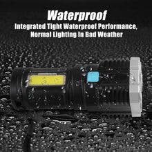 9370 multifunctional strong 4 led torch light portable rechargeable flashlight long distance beam range 800 lumens cob light 4 mode emergency for hiking walking camping 4 led torch
