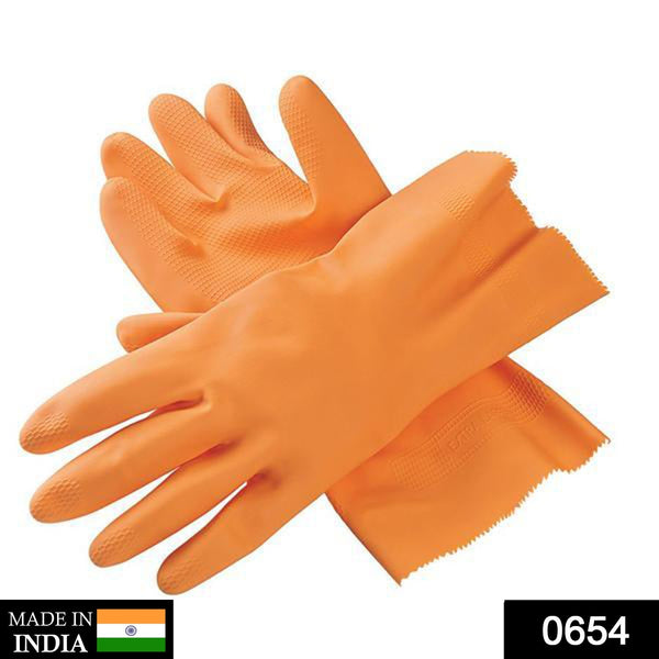 654 - Cut Glove Reusable Rubber Hand Gloves (Orange) - 1 pc 