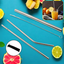 0600 reusable stainless steel straws with travel case cleaning brush eco friendly extra long metal straws drinking set of 4 2 straight straws 1 bent straws 1 brush