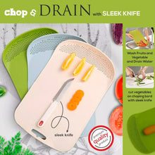 2229 chop drain vegetables fruits chopping board sleek knife