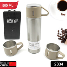 2834 stainless steel vacuum flask set with 3 steel cups combo for coffee hot drink and cold water flask ideal gifting travel friendly latest flask bottle 500ml