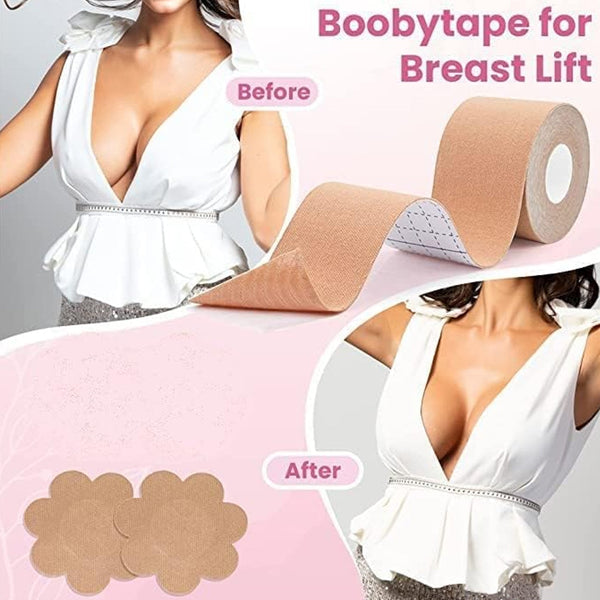6596 boob tape with 10 pairs nipple cover cotton wide thin breast tape womens girls breast lift booby tape push up lifting tape suitable for all breast types breast lift bra tape bob tape for natural breast lift 1 pc 5 meters
