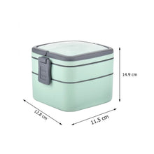 2860 green double layer portable lunch box stackable with carrying handle and spoon lunch box bento lunch box
