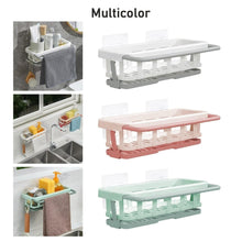 8788 hanging drain rack retractable sponge storage hanging rack with adhesive hook for kitchen and bathroom dishcloth holders basket drying tray organizer