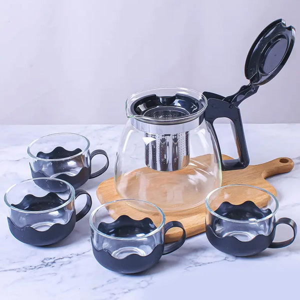 5886 glass kettle n cup 5pc set