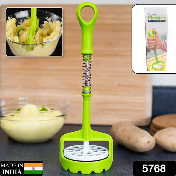 5768 multi functional one handed plastic manual mashed potatoes masher mash sweet potato masher with comfort grip and stainless steel spring design for nonstick pans 1 pc