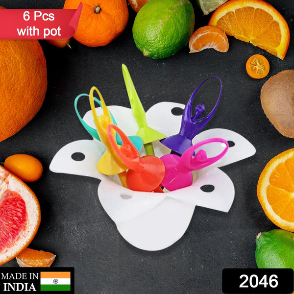 2046 dancing doll fruit fork cutlery set with stand set of 6
