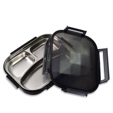 2976 black transparent lunch box for kids and adults stainless steel lunch box with 3 compartments