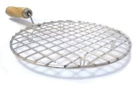 2085 Kitchen Round Stainless Steel Roaster Papad Jali, Barbecue Grill with Wooden Handle 