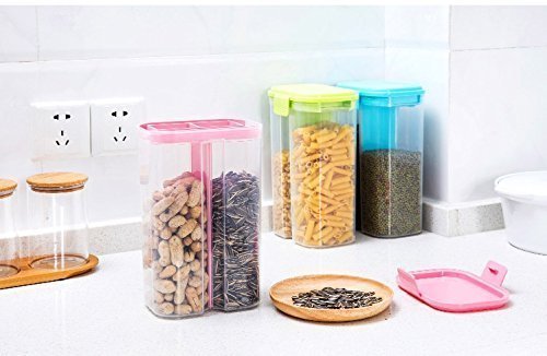2146 Plastic 2 Sections Air Tight Transparent Food Grain Cereal Storage Container (2 ltr) (With Box) 