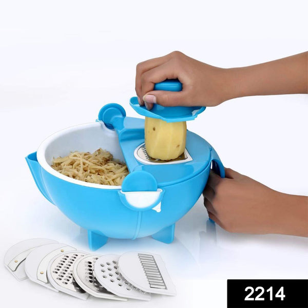 2214 Multifunctional Vegetable Fruits Cutter Shredder with Rotating Drain Basket 