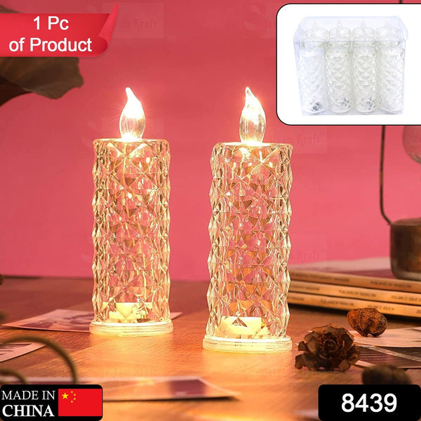 8439 rose candles led flameless and smokeless decorative acrylic transparent candles led tea light candle perfect for gifting home diwali christmas crystal candle lights 1 pc moq 12 pc