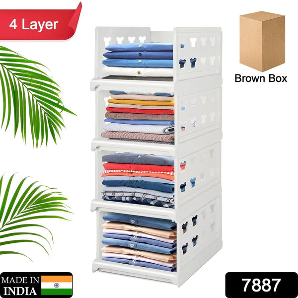 7887 4 layer stackable multifunctional storage for clothes foldable drawer shelf basket utility cart rack storage organizer cart for kitchen pantry closet bedroom bathroom laundry 4 layer 1 pc
