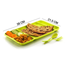 2037 4compartment dish with spoon and fork2 dish set with 1spoon and 1fork dinner plate plastic compartment plate pav bhaji plate 4 compartments divided plastic food plate