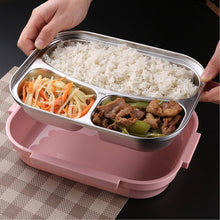 2041 pink lunch box for kids and adults stainless steel lunch box with 3 compartments with spoon slot