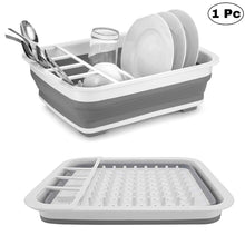 0804 Collapsible Folding Silicone Dish Drying Drainer Rack with Spoon Fork Knife Storage Holder 