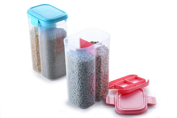 2147 Plastic 2 Sections Air Tight Transparent Food Grain Cereal Storage Container (2 ltr) 