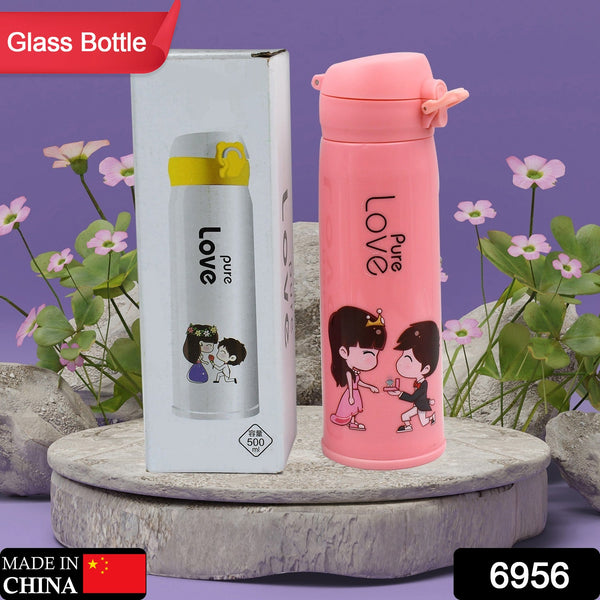 6956 pure love outdoor sport water bottle 500ml leak proof bpa free for travel cold and hot water glass water bottle with daily water intake for gym and children fridge for home office school