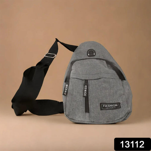 13112 Waterproof Anti Theft Cross-body fanny pack waist bag, Shoulder Bags Chest Men Casual fashion USB Charging earphone hook Sling Travel Bag (1 Pc)