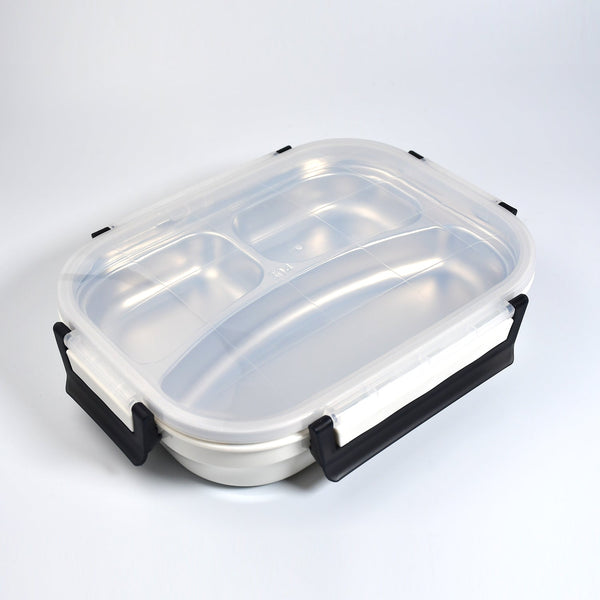 2980 white transparent lunch box for kids and adults stainless steel lunch box with 3 compartments
