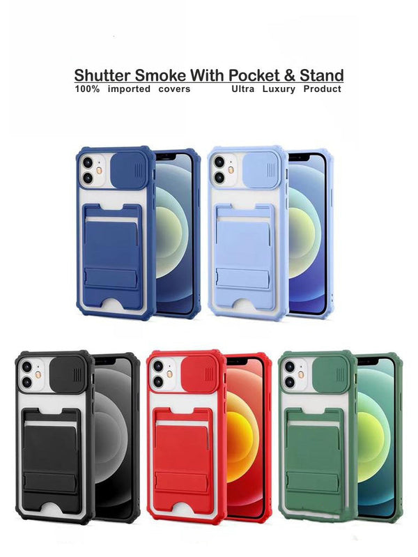 22201 shutter smoke cover with stand camera shutter slide protector back case cover silicone bumper protection shockproof protective phone case full camera protection rubber edge for max protection redmi