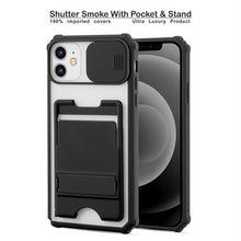 22201 shutter smoke cover with stand camera shutter slide protector back case cover silicone bumper protection shockproof protective phone case full camera protection rubber edge for max protection poco