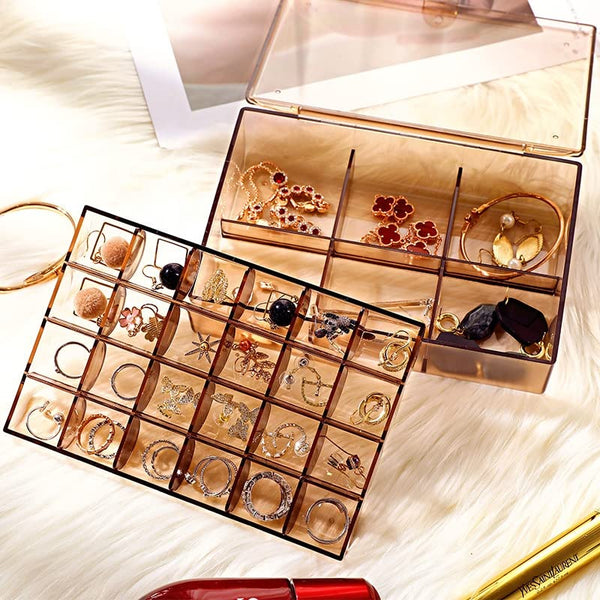 12829 2 layer acrylic jewelry storage box dustproof earring box storage box portable nail art storage case 24 grid small and 6 grid big case makeup vanity box 1 pc 30 compartment