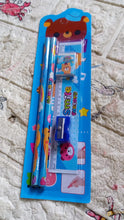 4643 mix design cartoon wooden pencil set stationary set 5 in 1 items educational item for school going kids stationary set for girls boys stationary for school gift pack for girls kids birthday gift kids 5 pc set