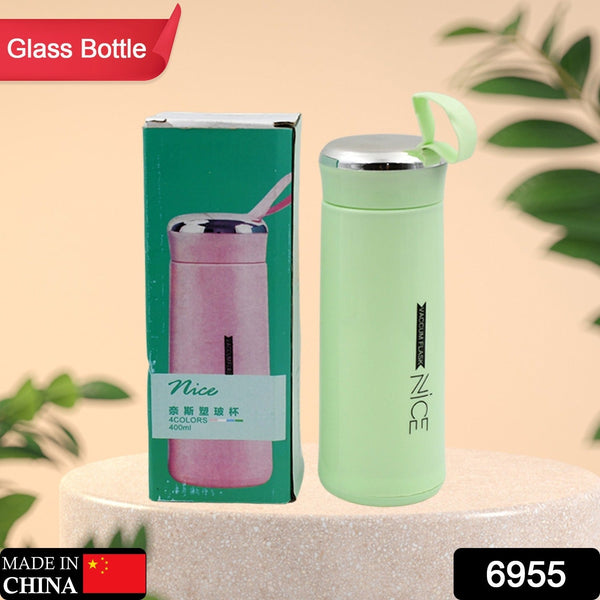 6955 outdoor sport water bottle 400ml leak proof bpa free for travel cold and hot water glass water bottle with daily water intake for gym and children moq 100 pc