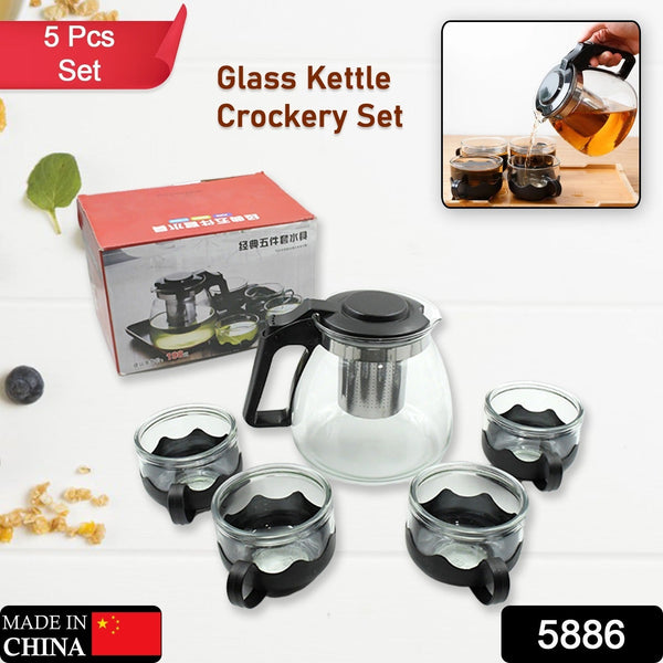 5886 glass kettle n cup 5pc set