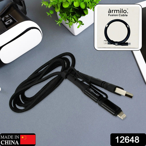 12648 3 in 1 fast charging cable with type c iphone support compatible with all devices data transmission unbreakable braided tangle free