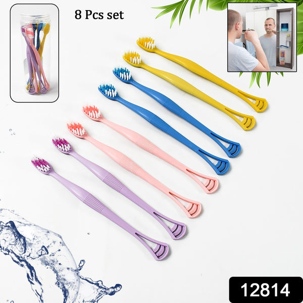 2 in 1 tooth brush with tongue scraper 8pcs
