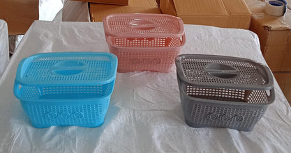 5546 multipurposes plastic basket organizer for kitchen countertop cabinet bathroom with lid plastic storage basket for store fruits vegetables magazines cosmetics stationary 1 pc mix color
