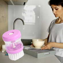 159 Plastic Wash Basin Brush Cleaner With Liquid Soap Dispenser (Multicolour)