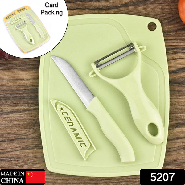 Plastic Kitchen Peeler - Green & Classic Stainless Steel 3-Piece Knife Set Combo F4Mart