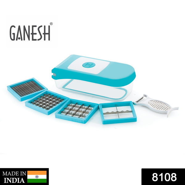 Ganesh 7 in 1 Plastic Vegetable Dicer, Blue F4Mart